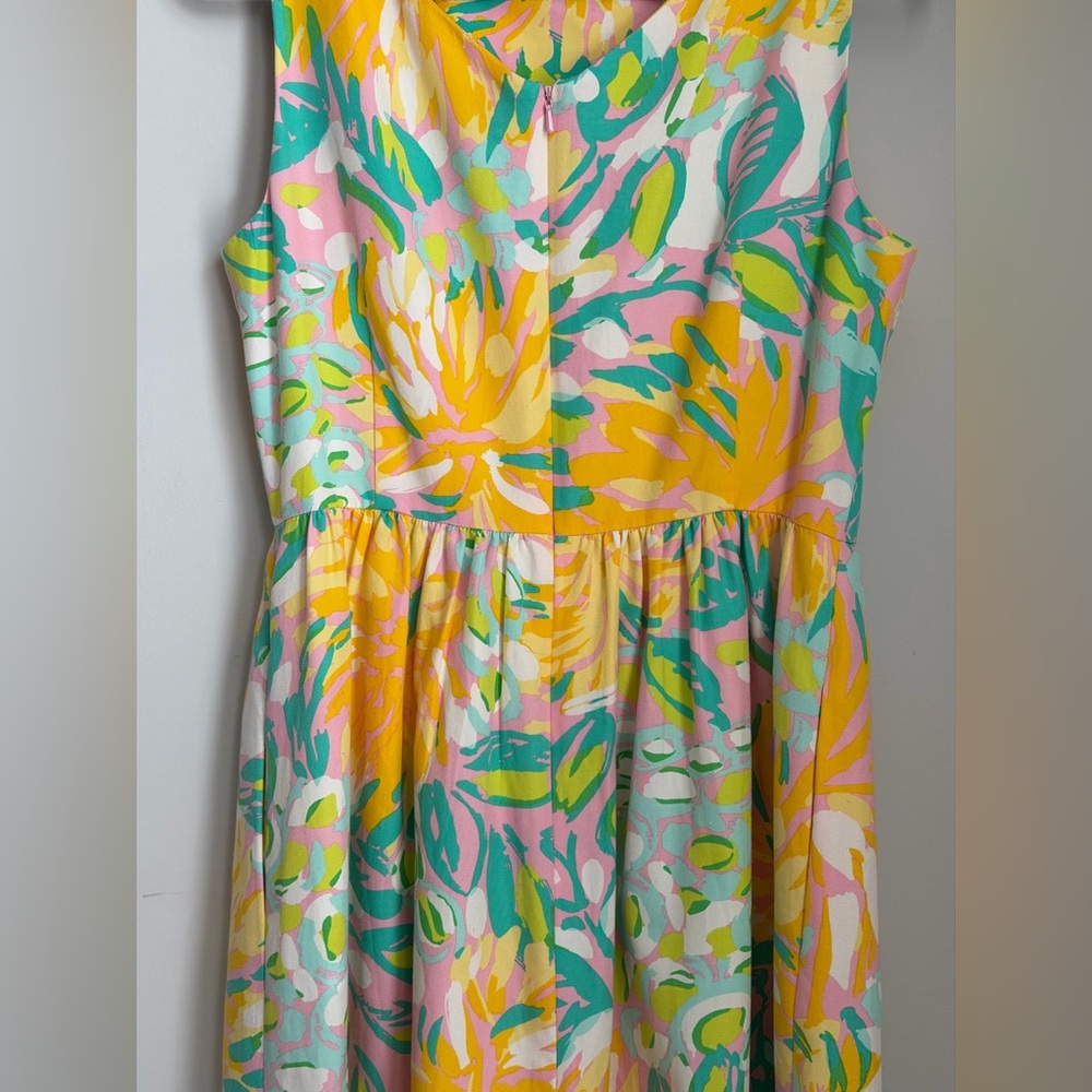 Lilly Pulitzer Sleeveless Fit & Flare Dress Size 10 Floral Pink Yellow Green - Picture 7 of 16